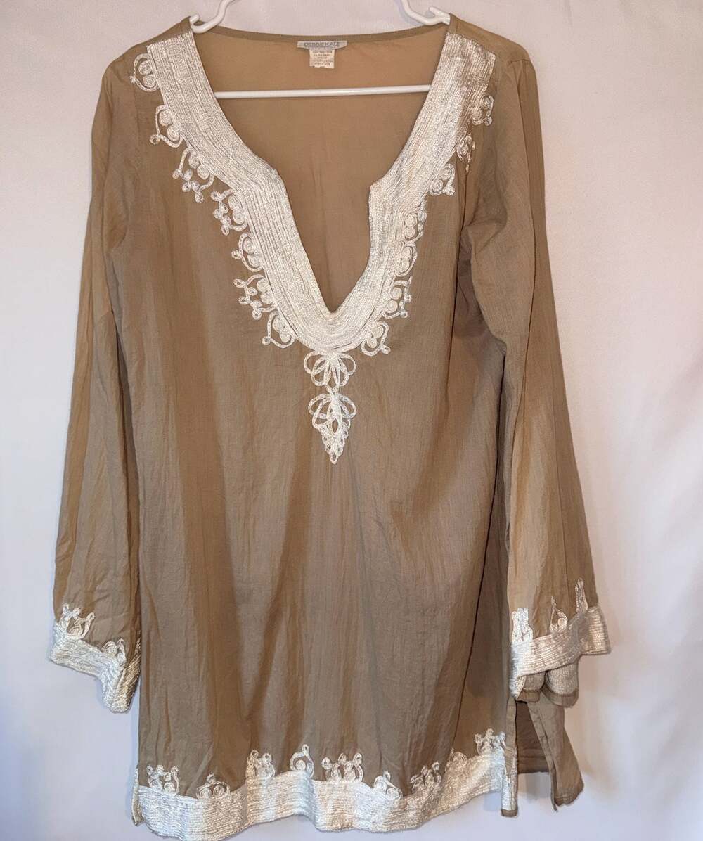 Debbie Katz South Beach Embroidered Tunic Cover-Up Size MD Boho Lagenlook